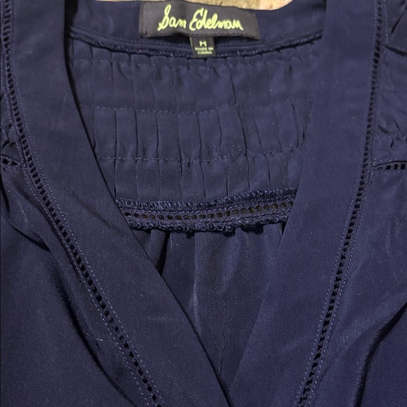 Sam Edelman Women M Blue Long Sleeve Shorts Romper Roll Tab Sleeves Smocked - Picture 4 of 4